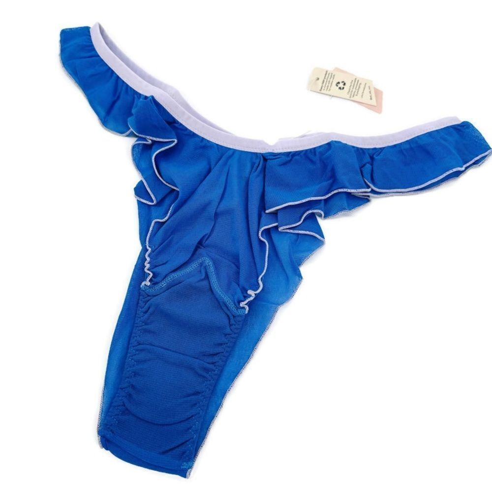 We Are HAH x Free People Fly Girl Mesh Panty‎ True Blue Thong Bikini New L